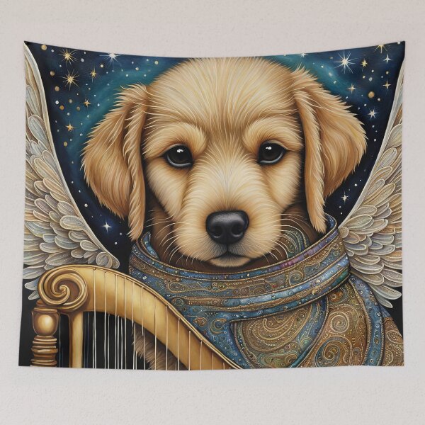 Item preview, Folk Art Puppy Angel with wings and a harp designed and sold by Colin Bentham.
