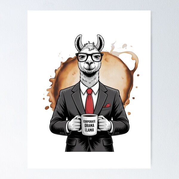 Item preview, Corporate Drama Llama with Coffee Mug designed and sold by ArtByYunus.