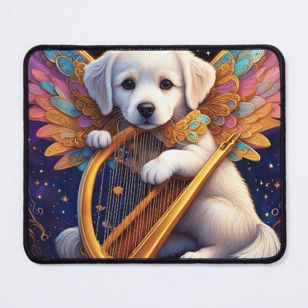 Item preview, Folk Art Puppy Angel with wings and a harp designed and sold by Colin Bentham.