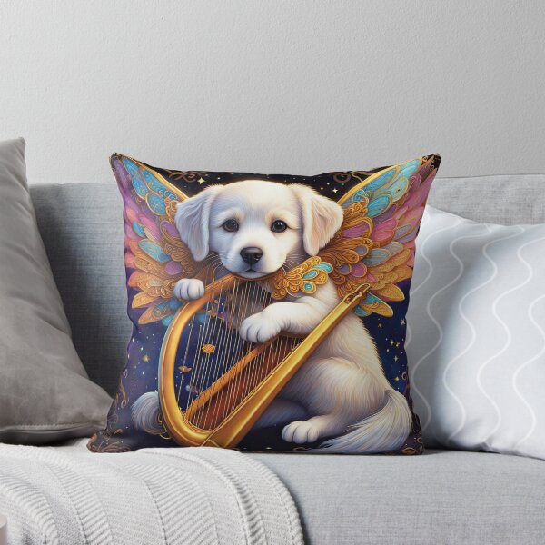 Item preview, Folk Art Puppy Angel with wings and a harp designed and sold by Colin Bentham.