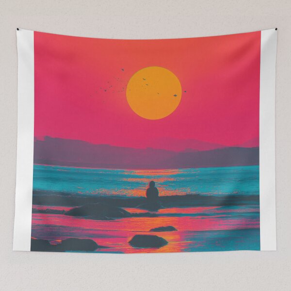 Item preview, Lo-fi Sunset Over the Ocean – Vaporwave Style designed and sold by LoomisDreams.