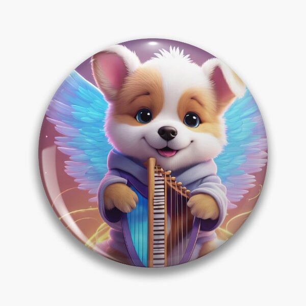 Item preview, Folk Art Puppy Angel with wings and a harp designed and sold by Colin Bentham.