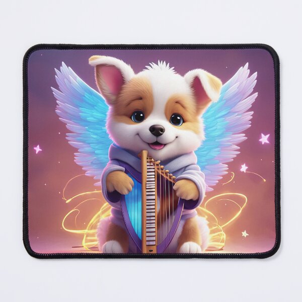 Item preview, Folk Art Puppy Angel with wings and a harp designed and sold by Colin Bentham.