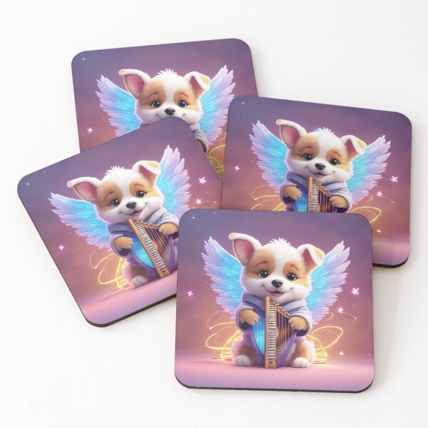Item preview, Folk Art Puppy Angel with wings and a harp designed and sold by Colin Bentham.