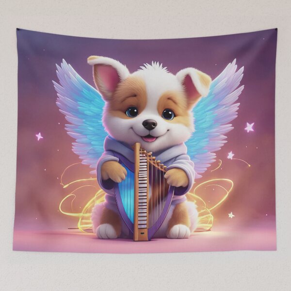 Item preview, Folk Art Puppy Angel with wings and a harp designed and sold by Colin Bentham.