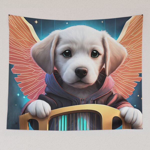 Item preview, Folk Art Puppy Angel with wings and a harp designed and sold by Colin Bentham.