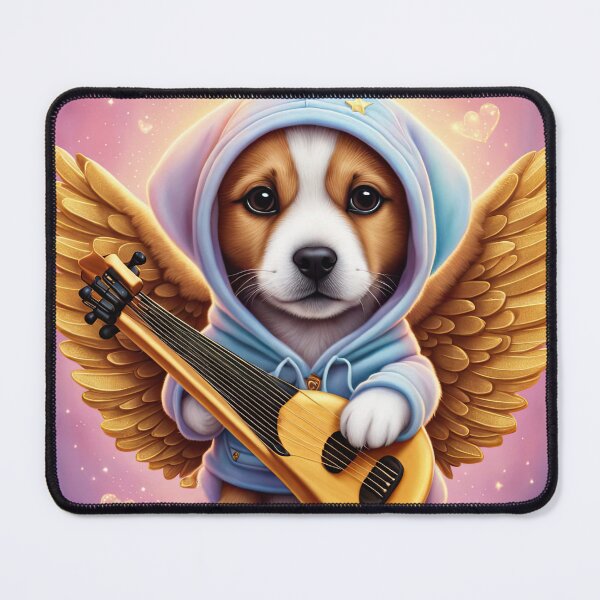 Item preview, Folk Art Puppy Angel with wings and a harp designed and sold by Colin Bentham.