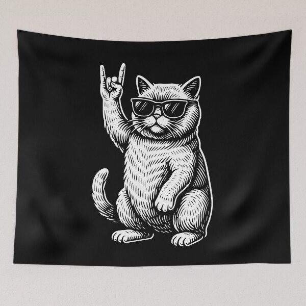 Item preview, Rock Musik Funny retro Heavy Metal Cat Design designed and sold by LuminOrb.