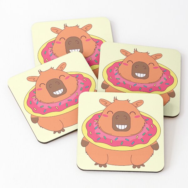 Item preview, Kawaii Capybara with Donut Floatie – Beach Day Happiness Illustration designed and sold by EmeraldeaArt.