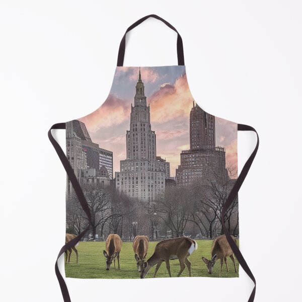 Item preview, Escena tranquila de parque con ciervos pastando y rascacielos designed and sold by AnimalAirtistry.