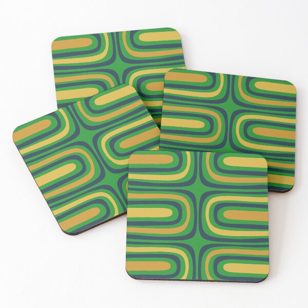 Item preview, Midcentury Modern Confaab Abstract Vertical Pattern Green Mustard Navy Blue designed and sold by kierkegaard.