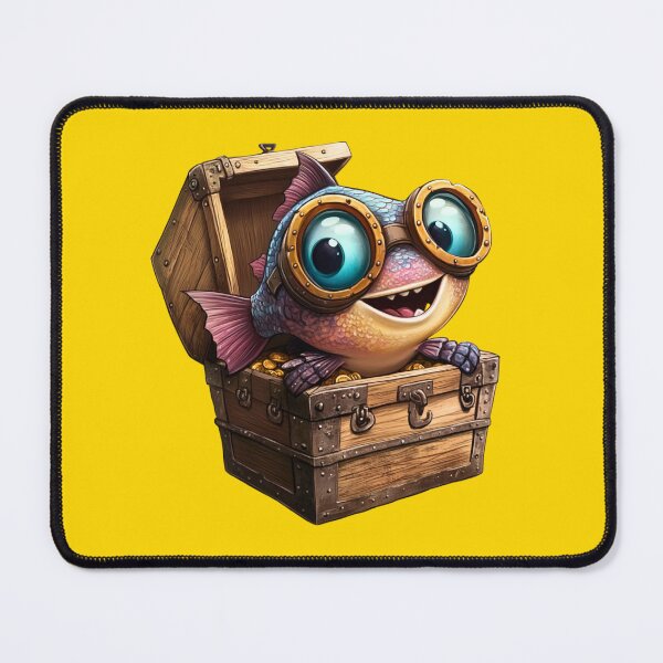 Item preview, ?♂️ Title: "Treasure Trunkle: The Goggles Goldfish" designed and sold by MYTHIC PEEL STICKERS.