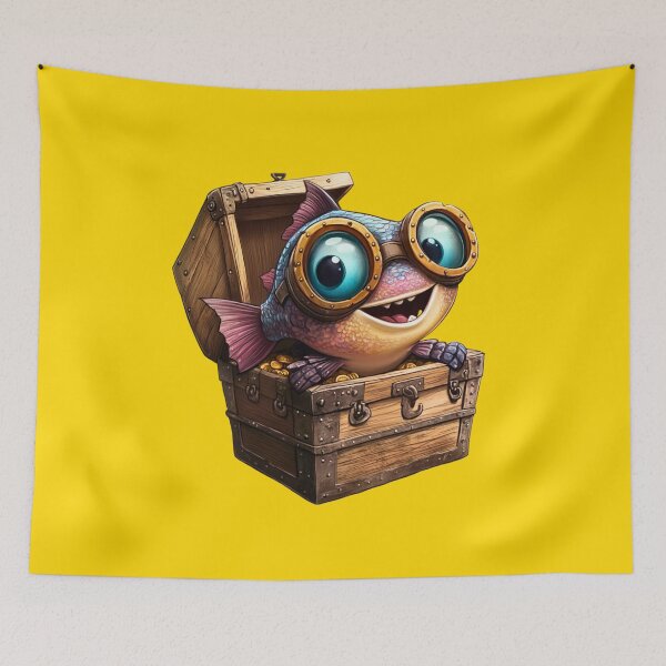 Item preview, ?‍♂️ Title: "Treasure Trunkle: The Goggles Goldfish" designed and sold by MYTHIC PEEL STICKERS.