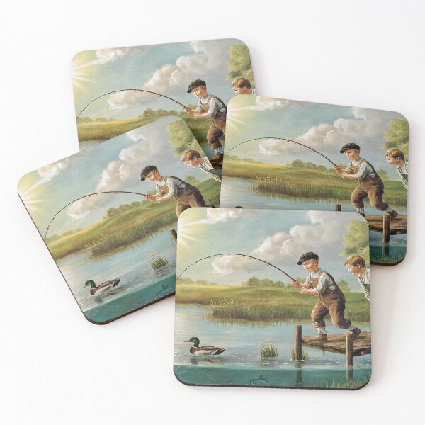 Item preview,   Serene Countryside Scene with Boys Fishing from Dock designed and sold by AnimalAirtistry.