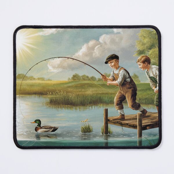 Item preview, Serene Countryside Scene with Boys Fishing from Dock designed and sold by AnimalAirtistry.