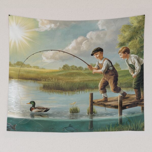 Item preview,   Serene Countryside Scene with Boys Fishing from Dock designed and sold by AnimalAirtistry.