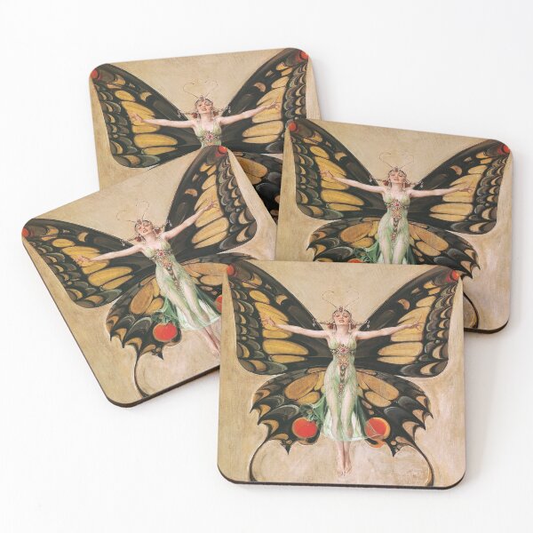 Item preview, Pretty Art Nouveau Girl Butterfly Fairy designed and sold by LoveVintageToo.
