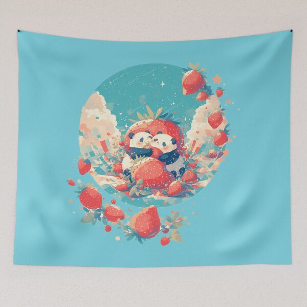 Item preview, Pandas eating strawberries designed and sold by WoollenLlama.