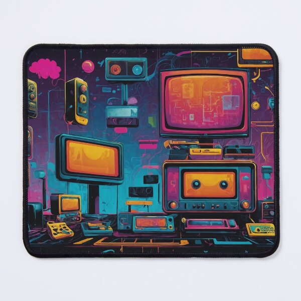 Item preview, Neon pop art of vintage TVs and radios designed and sold by Flux print.