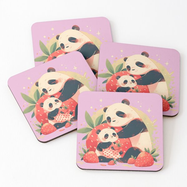 Item preview, Panda family eating strawberries designed and sold by WoollenLlama.