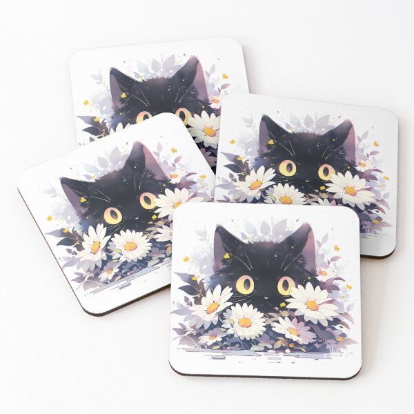 Item preview, Black cat with daisies designed and sold by WoollenLlama.