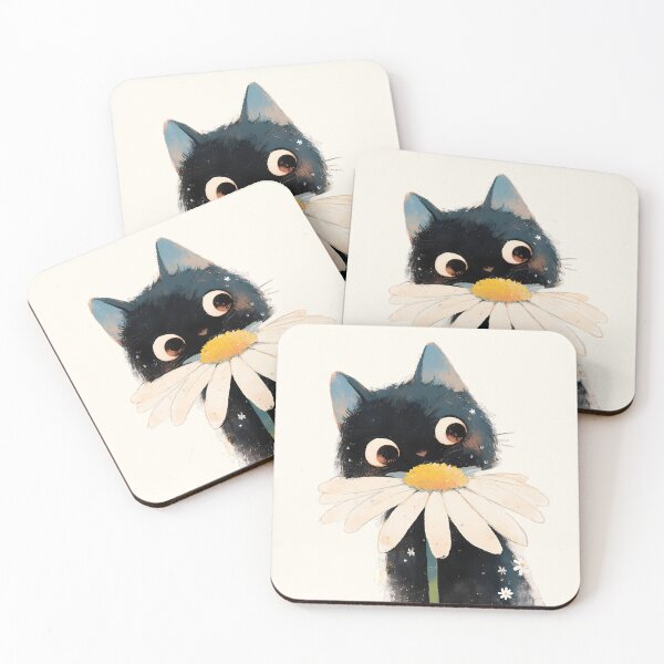 Item preview, Black cat with daisy designed and sold by WoollenLlama.