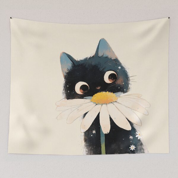 Item preview, Black cat with daisy designed and sold by WoollenLlama.