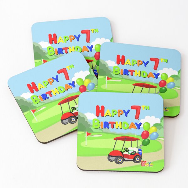Item preview, Happy 7th Birthday Red Golf Cart Kids On Golf Course designed and sold by daphsam.