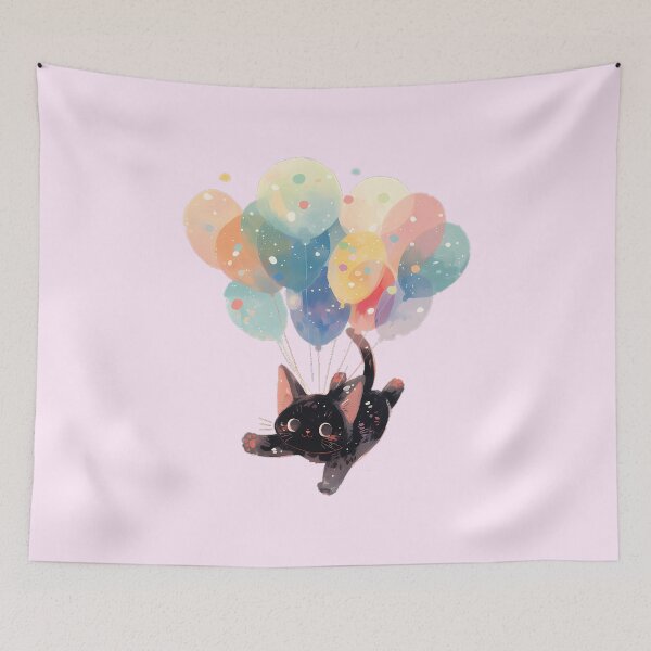 Item preview, Black Kitty with Balloons designed and sold by WoollenLlama.