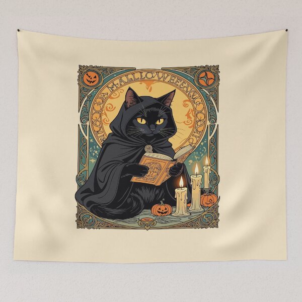 Item preview, Black Cat Reading The Jack o lantern Journal designed and sold by taiche.