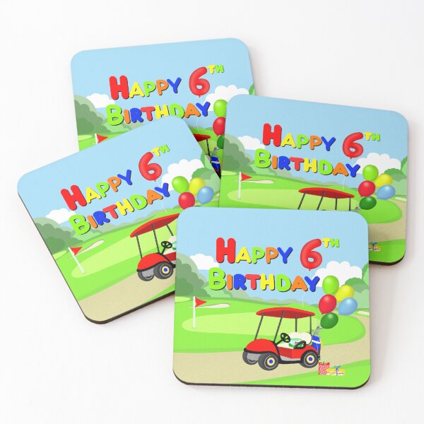 Item preview, Happy 6th Birthday Kids Golf Party Cart With Balloons designed and sold by daphsam.