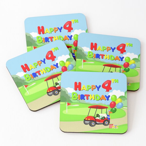 Item preview, Happy 4th Birthday Red Golf Cart Kids On Golf Course designed and sold by daphsam.