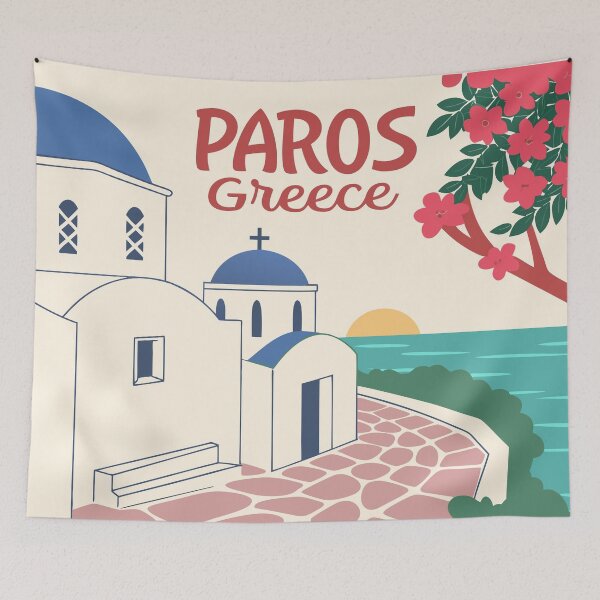 Item preview, Paros Greece Retro Travel Poster – Flat Vector Aegean Island Art designed and sold by MAGICKEY2024.