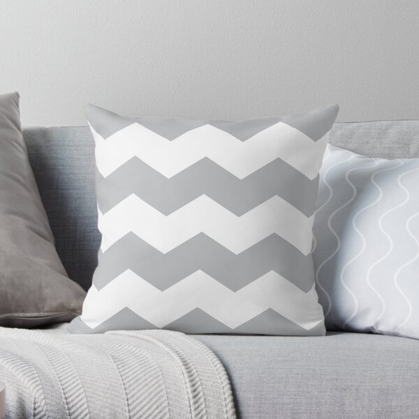 Silver and White Chevron Print Throw Pillow