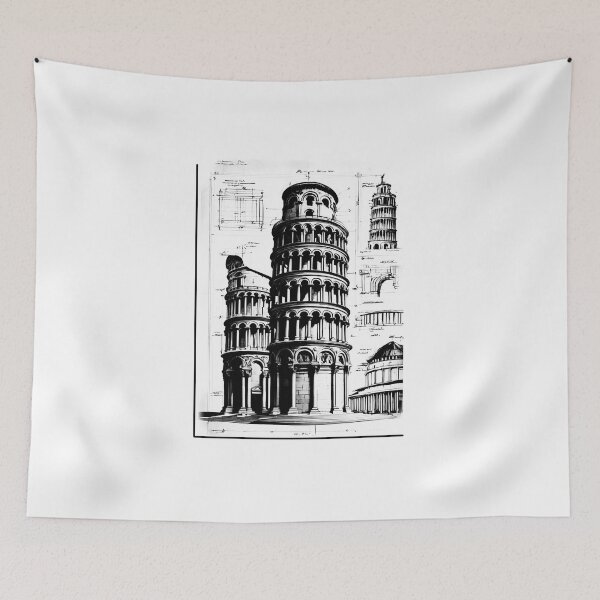 Item preview, Pisa Tower Italy – Black and White Illustration designed and sold by KeyCdesign.