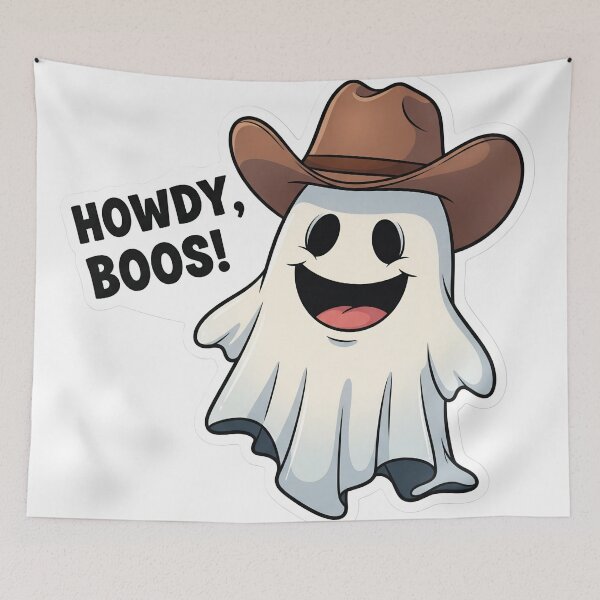 Item preview, "Howdy, Boos!" Cute Cowboy Ghost designed and sold by StickyGuys.