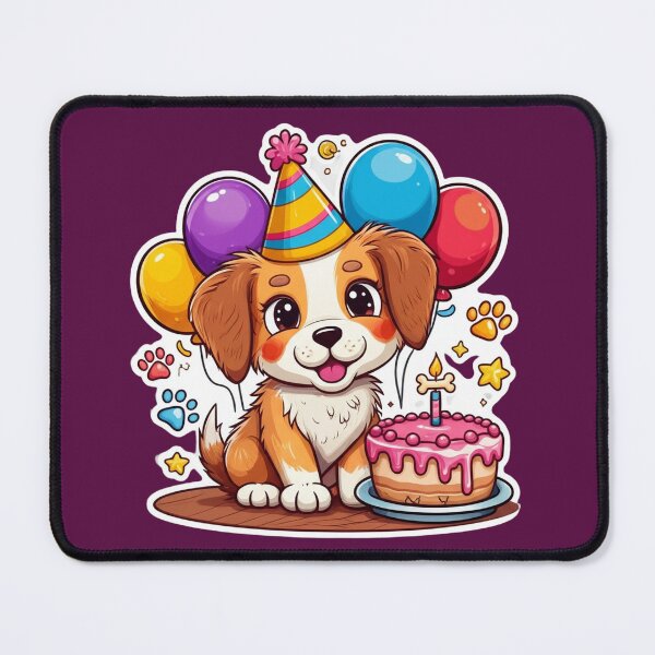 Item preview, Cute Birthday Puppy with Balloons, Cake, and Party Hat designed and sold by PrintBreeze.