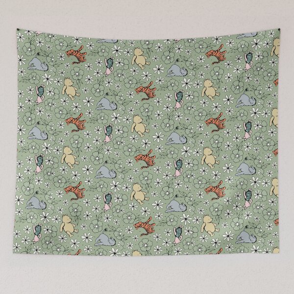 Item preview, Classic Pooh and Friends Floral Sage Green designed and sold by KrisInStitches.