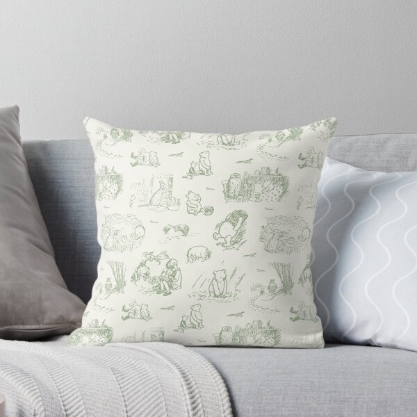 Item preview, Classic Pooh and Friends Storybook Sketches Floral Sage Green Ivory designed and sold by KrisInStitches.