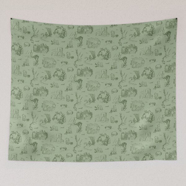Item preview, Classic Pooh and Friends Storybook Sketches Floral Sage Green designed and sold by KrisInStitches.