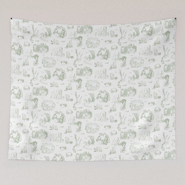 Item preview, Classic Pooh and Friends Storybook Sketches Floral Sage Green designed and sold by KrisInStitches.