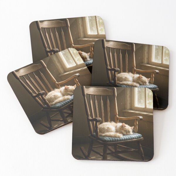 Item preview, Fluffy Cat Sleeping On a Wooden Rocking Chair designed and sold by Maria Dryfhout.