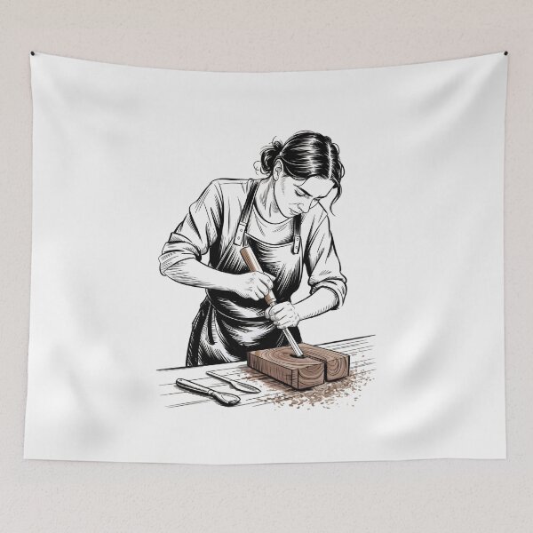 Item preview, Dynamic Female Carpenter Woodworking designed and sold by ShadowAndSlate.
