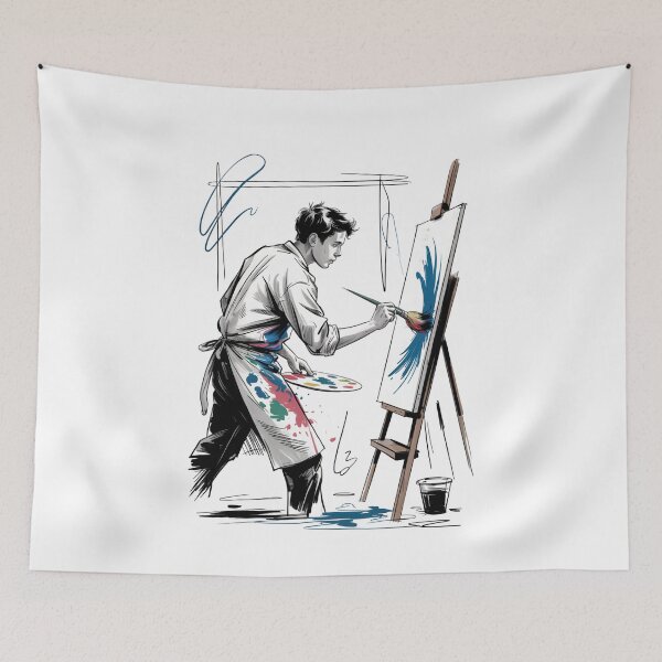 Item preview, Dynamic Male Artist Painting Canvas designed and sold by ShadowAndSlate.