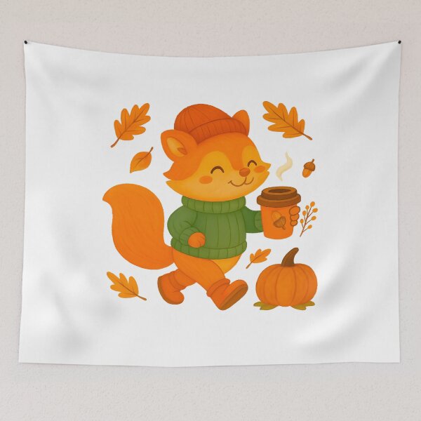 Item preview, Cute Chipmunk with Coffee and Fall Leaves designed and sold by tigger shop.