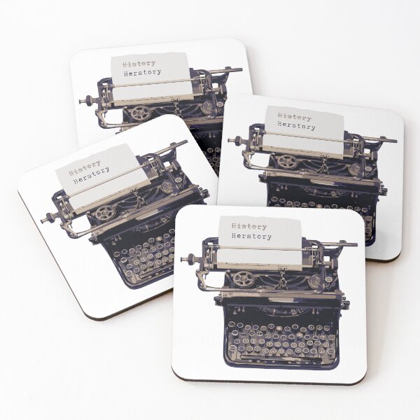 Item preview, Make History Herstory - antique typewriter black white beige vintage retro designed and sold by RabbitHoleThings.