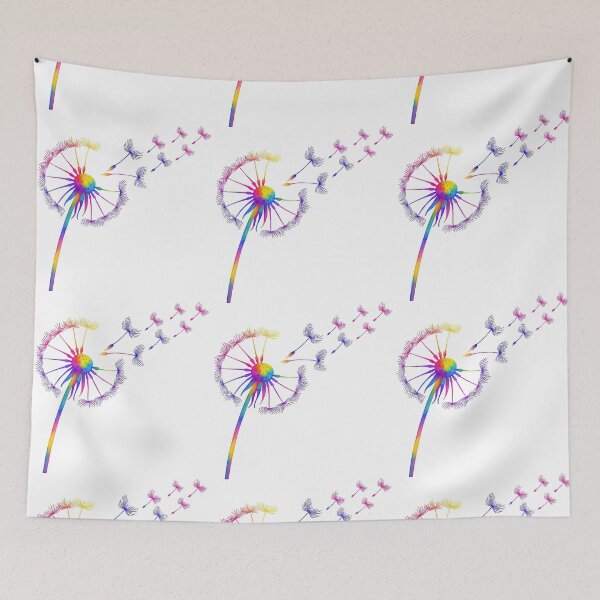 Item preview, Colorful Rainbow Dandelion Seeds Blowing in Wind designed and sold by ArtfulWeave.