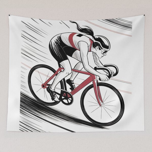 Item preview, Dynamic Female Cyclist Track Race designed and sold by ShadowAndSlate.