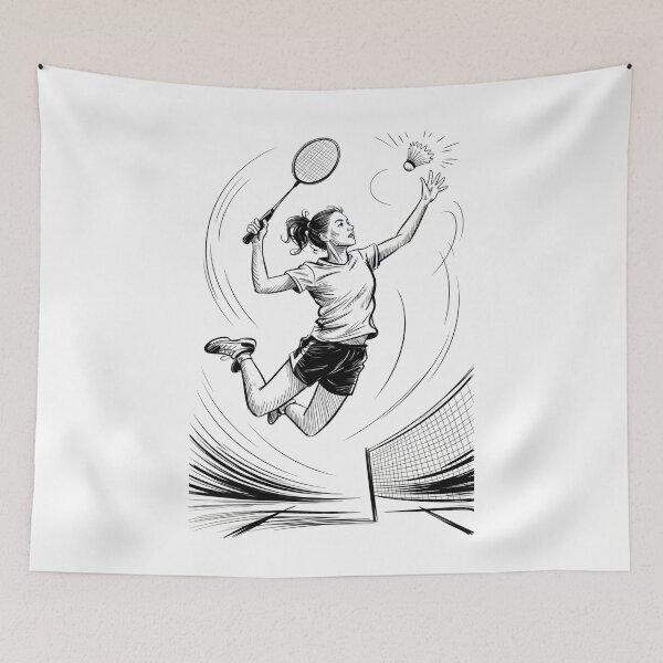 Item preview, Dynamic Female Badminton Jump Smash designed and sold by ShadowAndSlate.