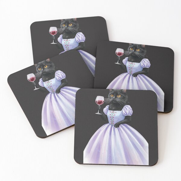 Item preview, Black Cat in Ball Gown Holding Wine – Fancy Feline Art designed and sold by peetcast.